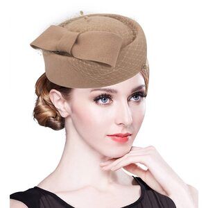 Winter Wool Fascinator British Pillbox Hat Women Wedding Church Derby 9591